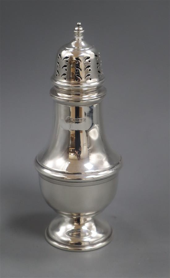 A 1960s silver sugar caster by Elkington & Co, 130 grams.